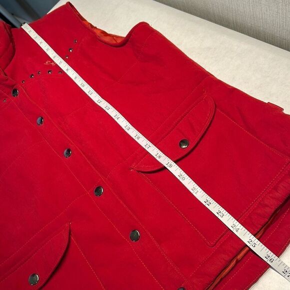 Cowgirl Up Womens Vest Sz Large Red Equestrian Snaps Pockets Polyester Suede - Picture 8 of 9